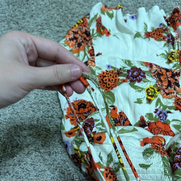 FREE PEOPLE Happy Heart Mini Dress Ivory Orange Floral Women's Size Medium Party - Picture 6 of 9